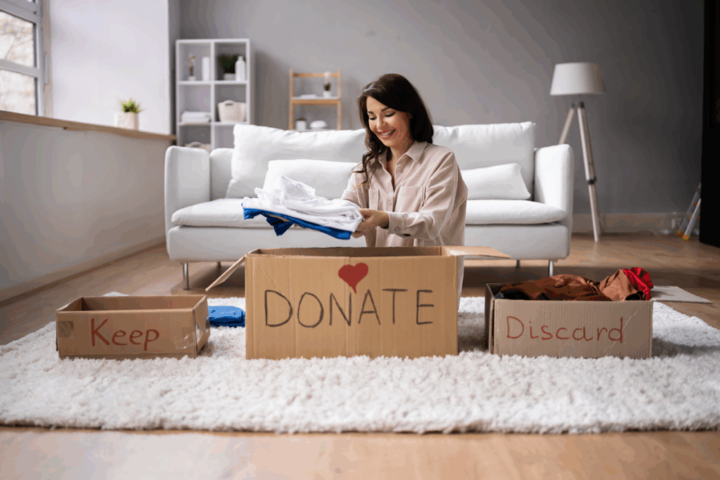 woman with donation boxes